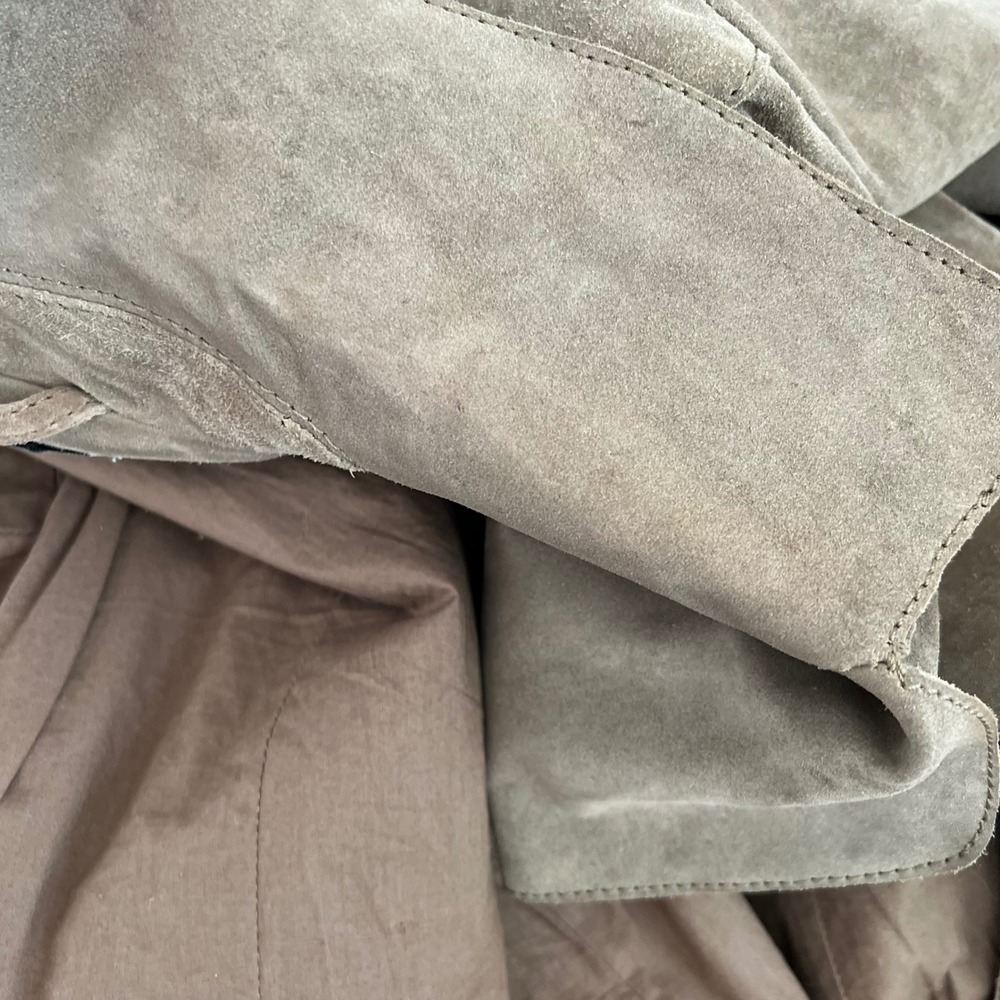 MNG Mango Genuine Leather Suede Trench Coat Belted‎ Taupe Double Breasted - Picture 6 of 16